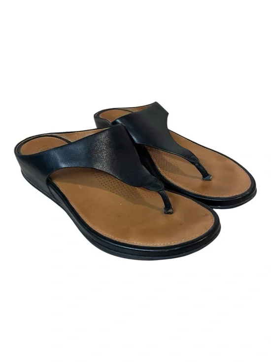 FitFlop Banda II women's leather thong sandals Size 6 Black Summer Vacation - Picture 1 of 6